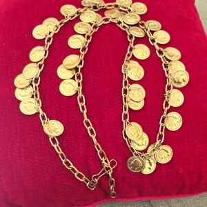 Vtg Gold Tone Coin Belly Dancer Gypsy Belt  Length 32-38 in